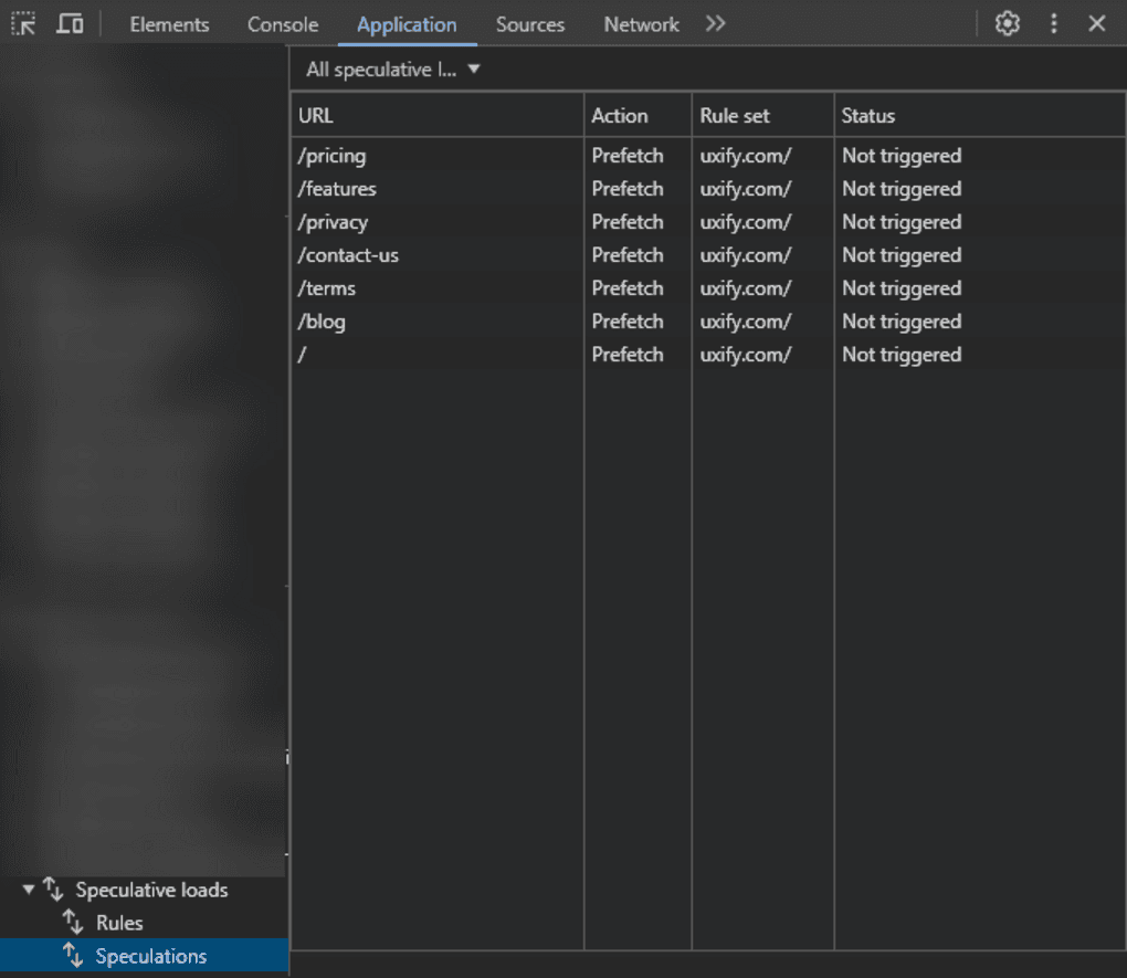 Speculative loads panel in DevTools