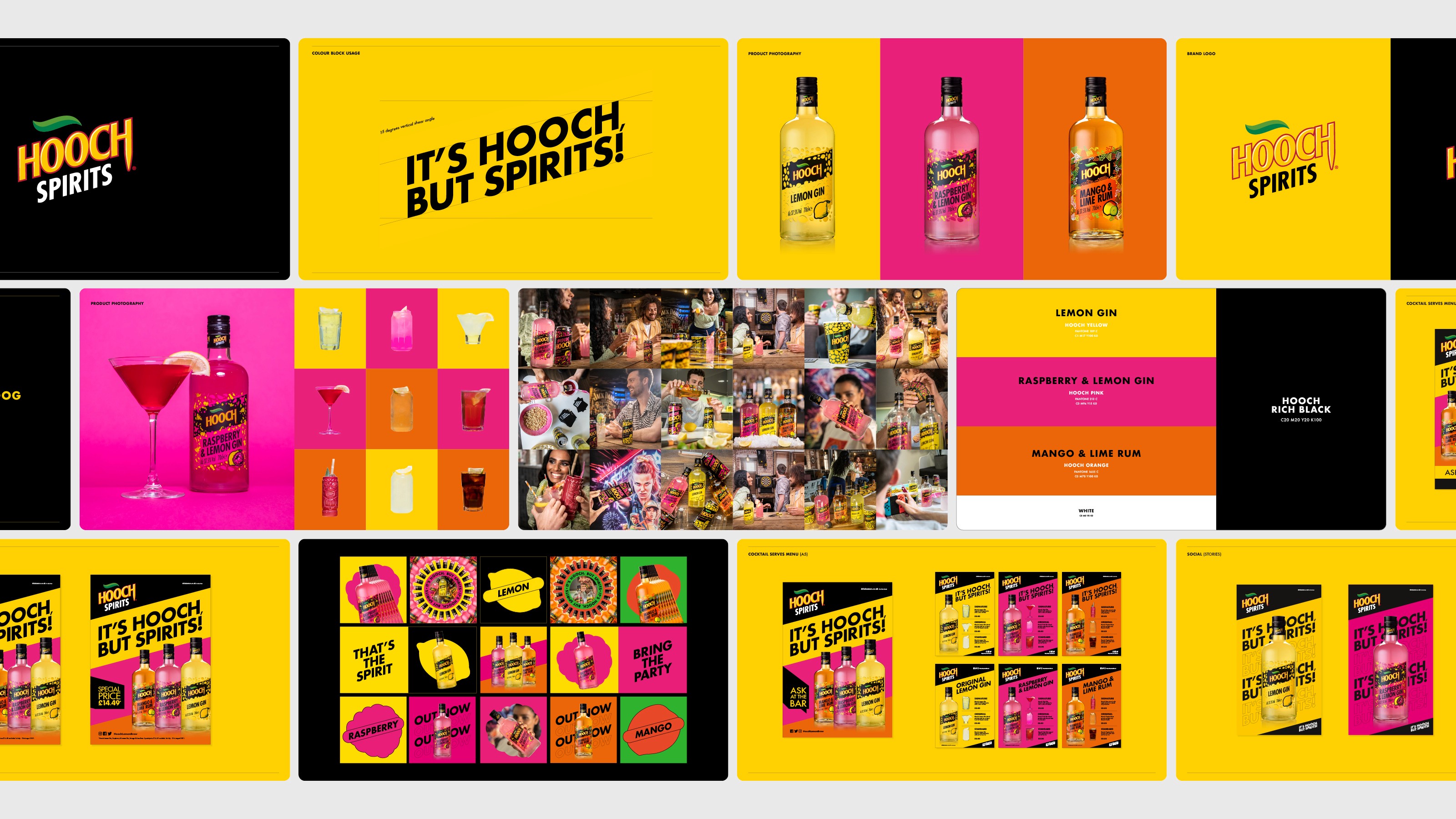 Series of Hooch Spirits advertising posters showcasing different flavours and campaign headlines.