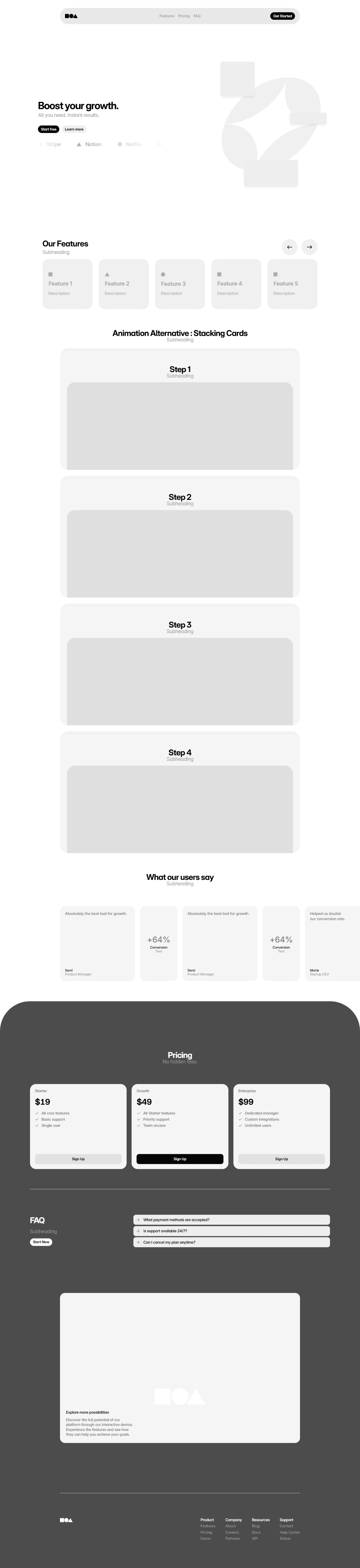 Wireframe du site de Cosmy développé par Ilies MANATA, Développeur Expert Framer & Ux / Ui Designer, Freelance, Nord