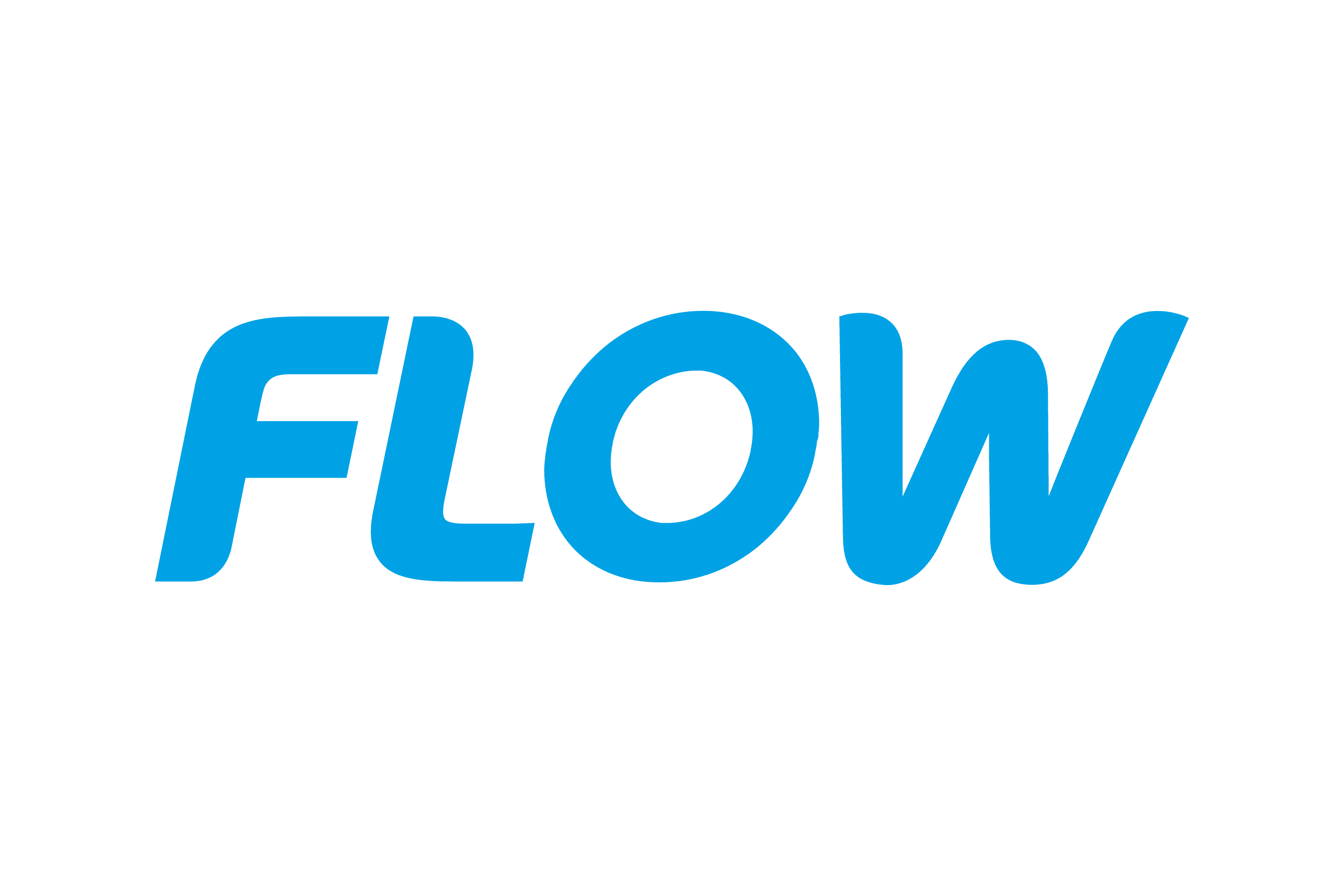 The image shows the word "FLOW" in bold, capital letters with a vibrant blue color, positioned centrally against a plain, transparent background.