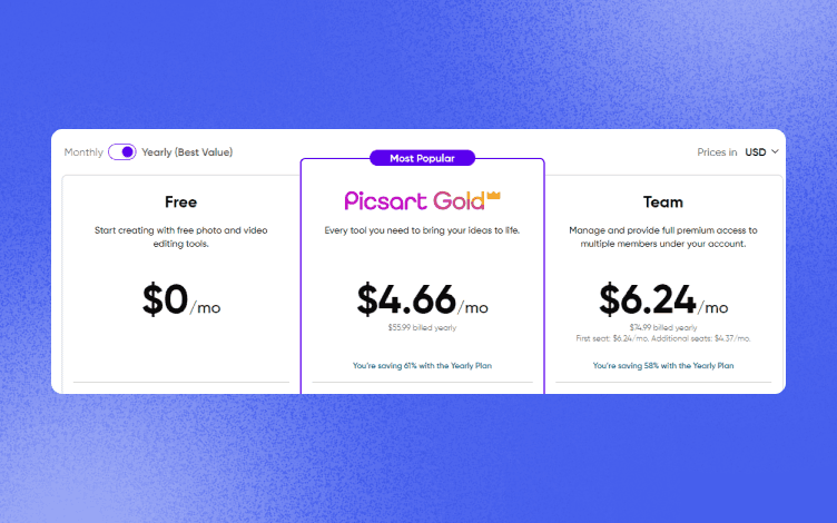 Picsart pricing