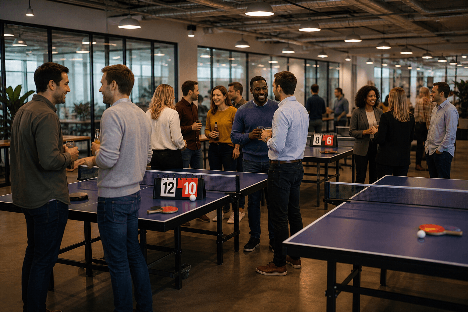 Ping Connect tafeltennisactivatie op bedrijfsevent met networking en interactieve pingpongtafels