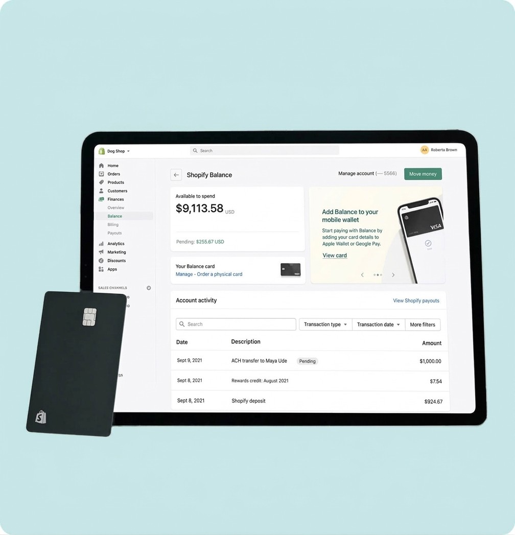 Shopify Balance homescreen