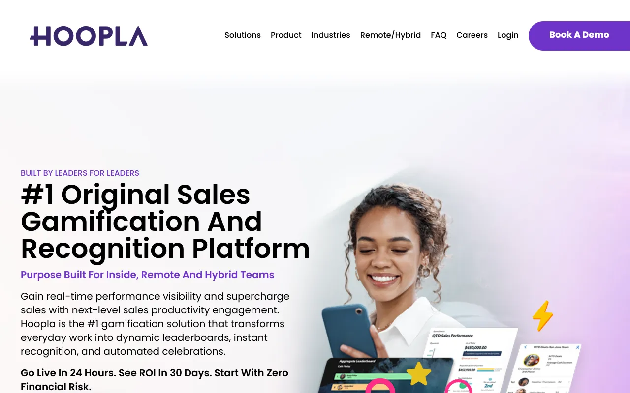 Hoopla homepage, original sales gamification and recognition platform