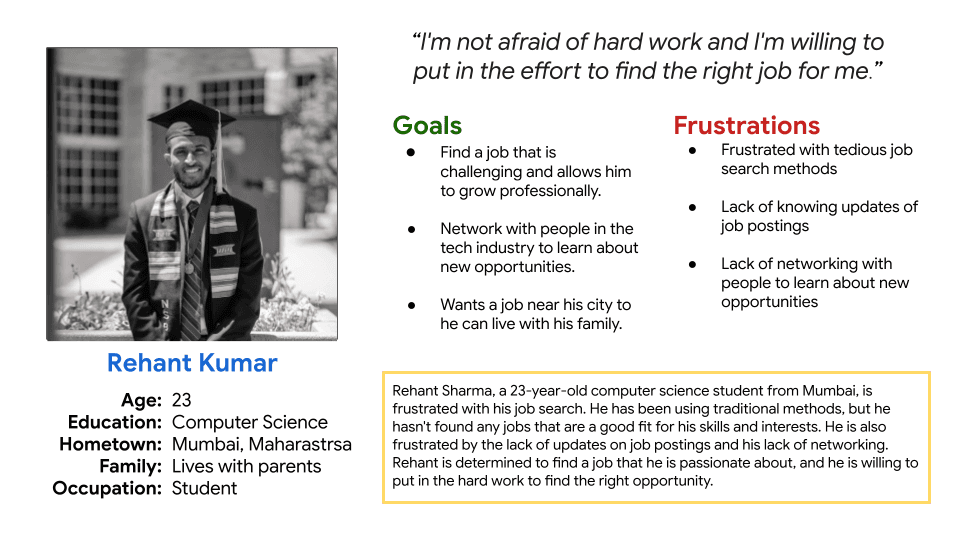 User persona of Rehant for SkillSeekers