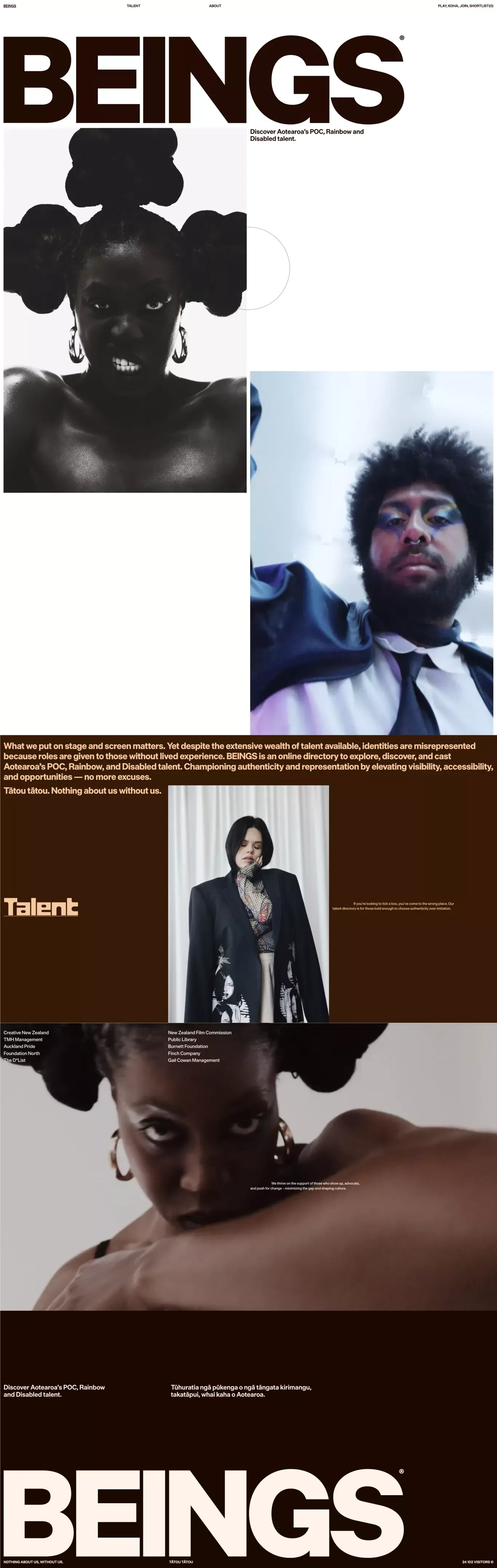 Beings portfolio page screenshot showcasing Photography design