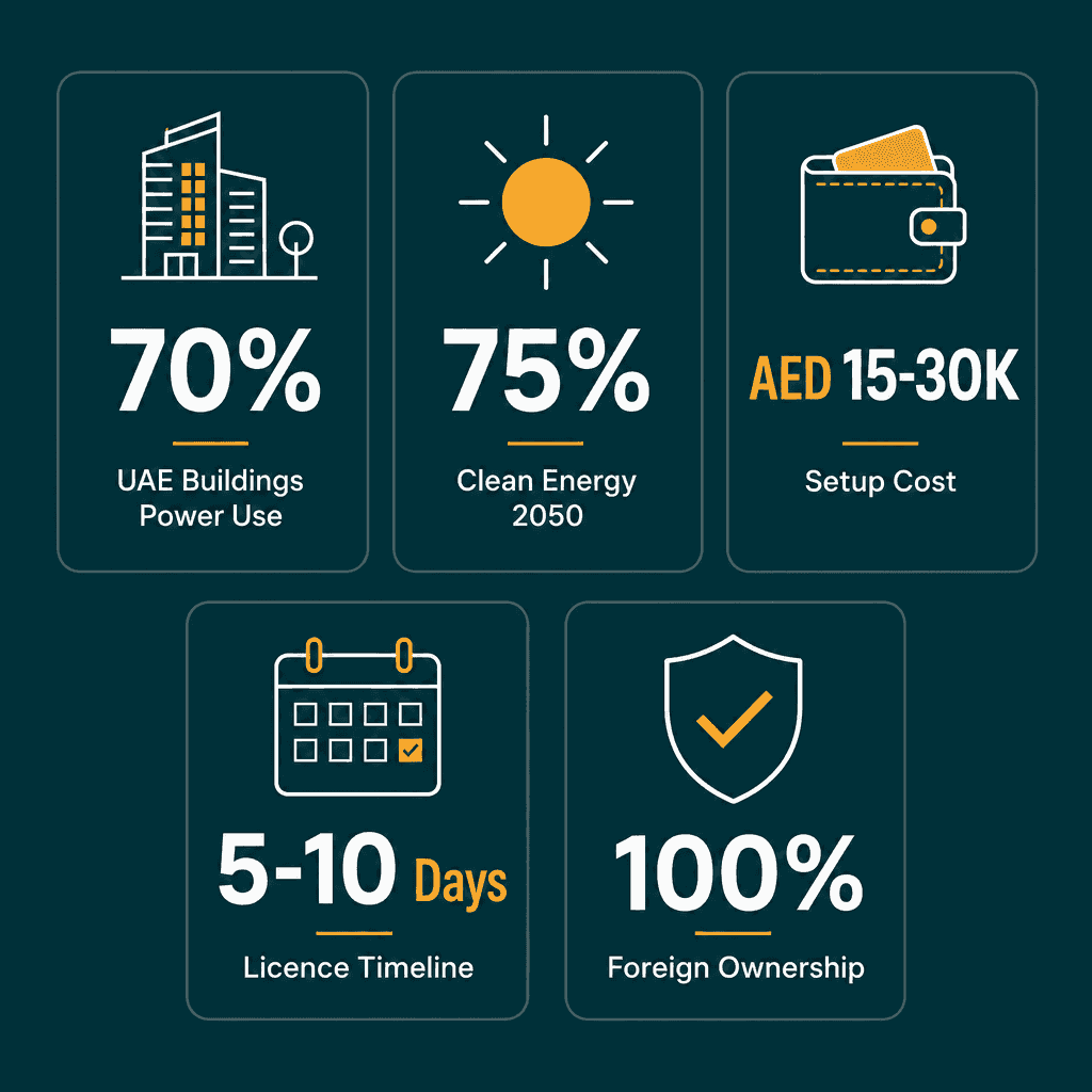Infographic: Buildings Energy Efficiency Services Business License in Dubai: Cost and Requirements