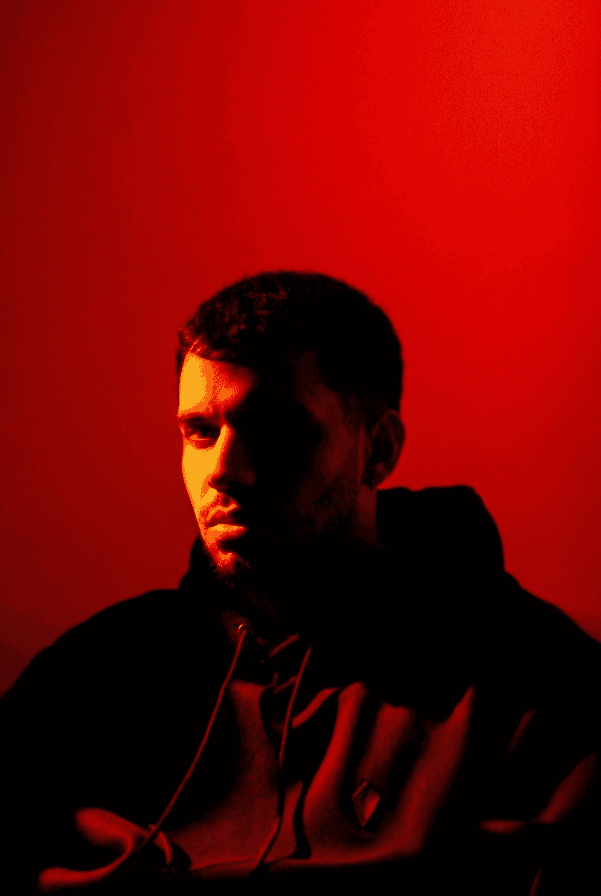 Man portrait on red background