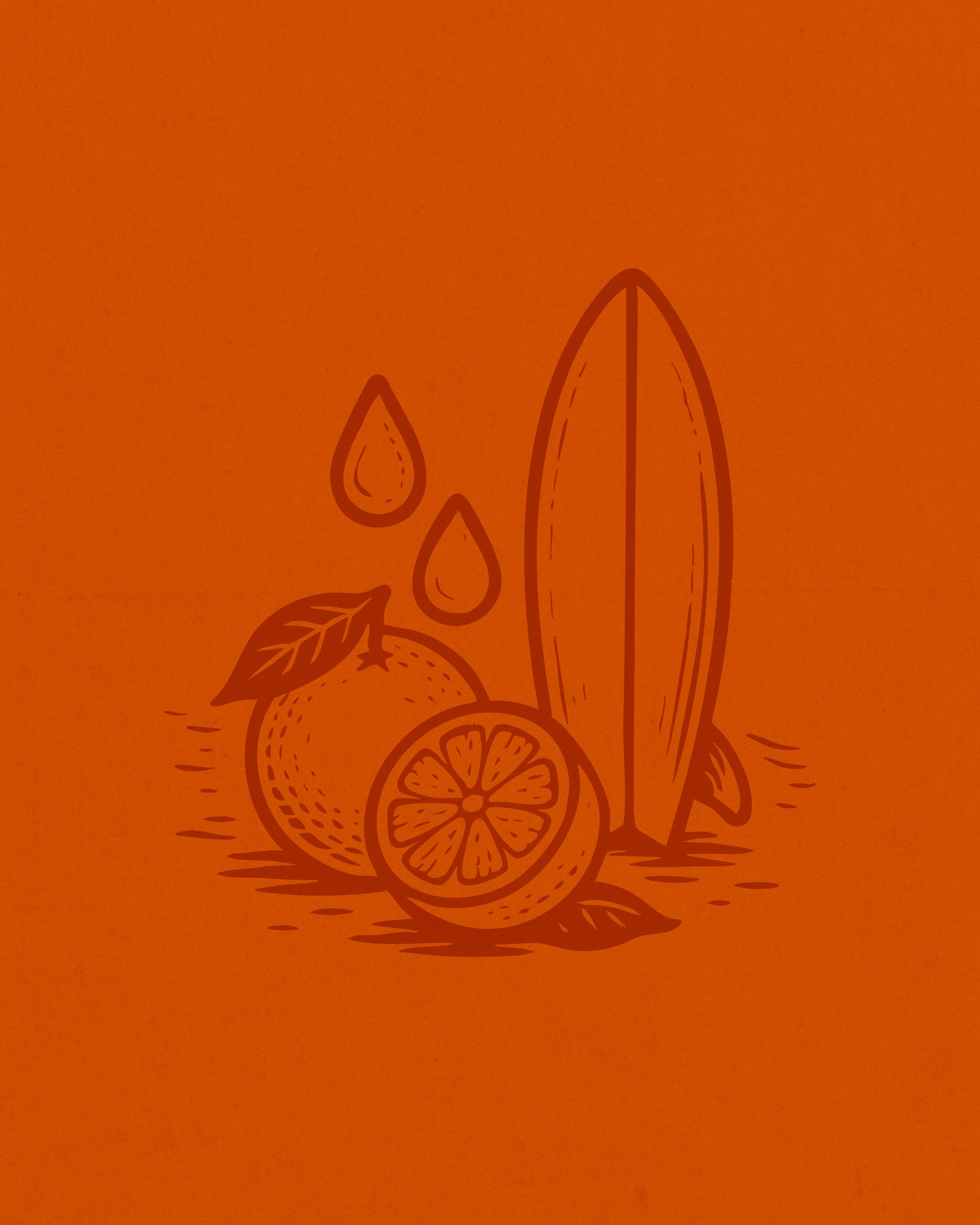Surf Orange illustrated surf and citrus graphic in orange