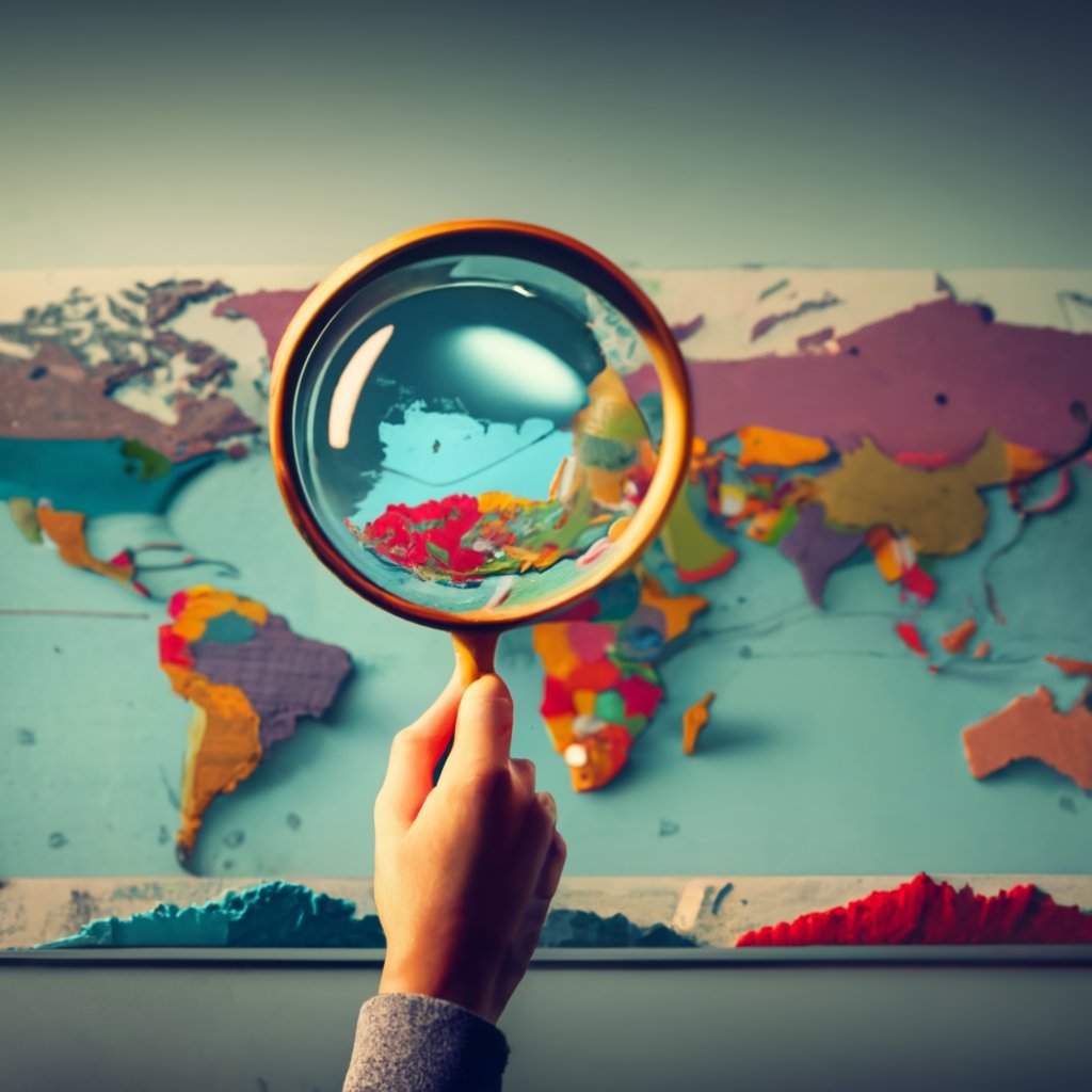 Magnifying glass on a map pinpointing local immigration law firms, representing the search for your dream team.