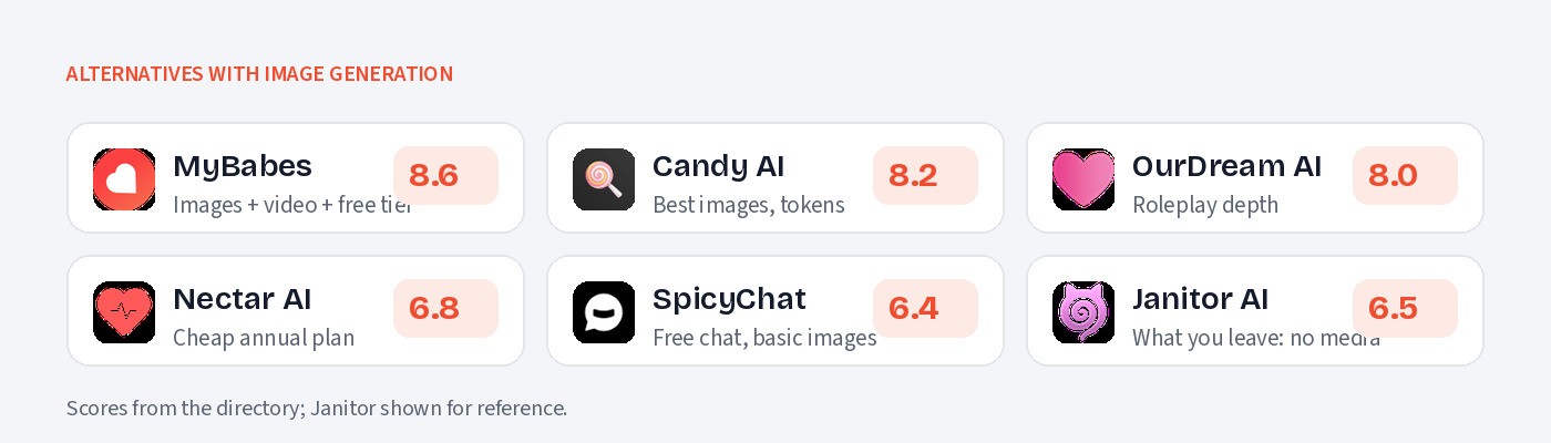 Janitor AI alternatives with image generation, scored