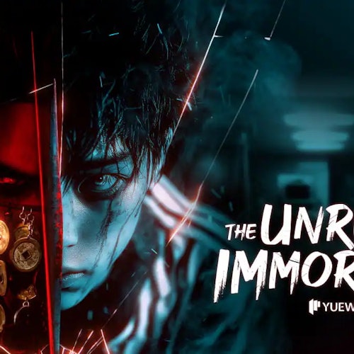 Dark, intense scene with half of a man's face and pocket watches on the left, and the title "The Unrelenting Immortal" on the right.