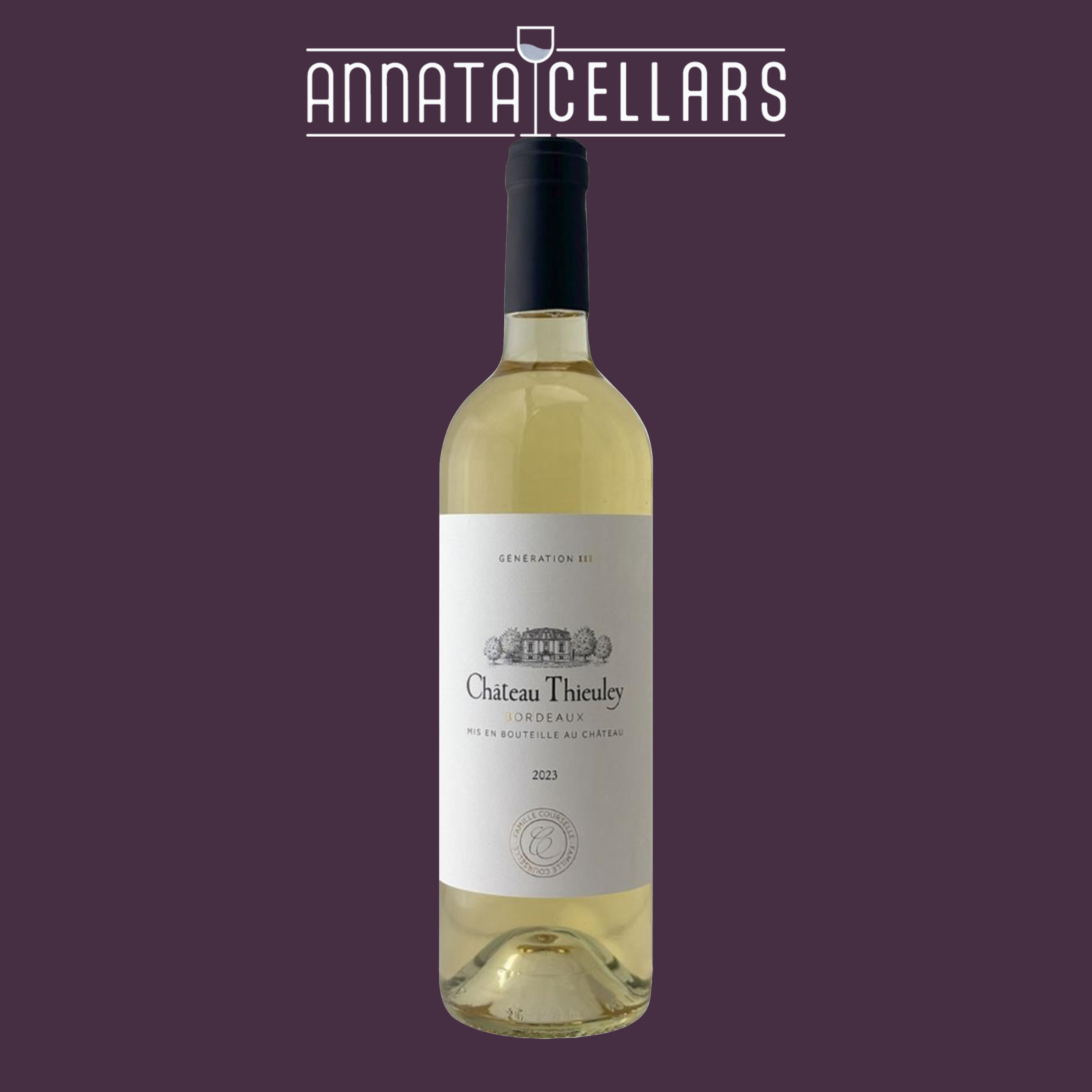 Pale gold Sauvignon Blanc blend wine bottle with dark cap and cream label