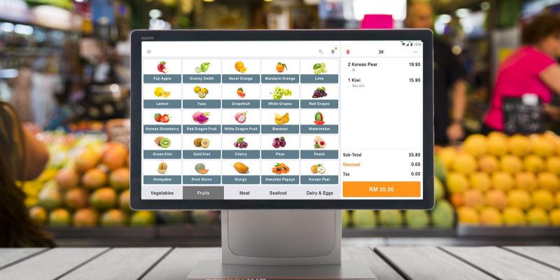 A StoreHub POS system in a grocery store