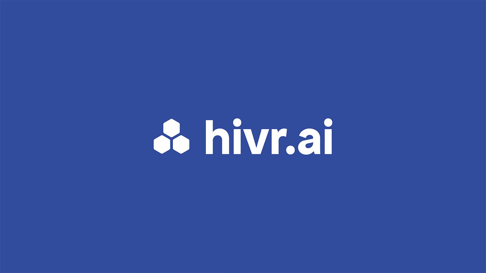 Logo of hivr.ai on a solid blue background, featuring a white hexagonal icon and the brand name in lowercase letters.