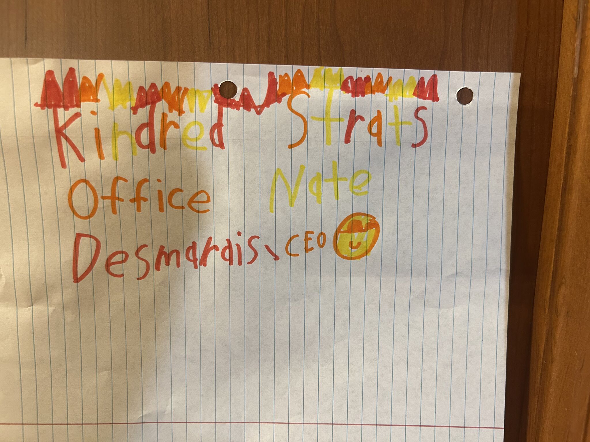 Nate Desmarais kid makes office picture for his new HR Consulting firm