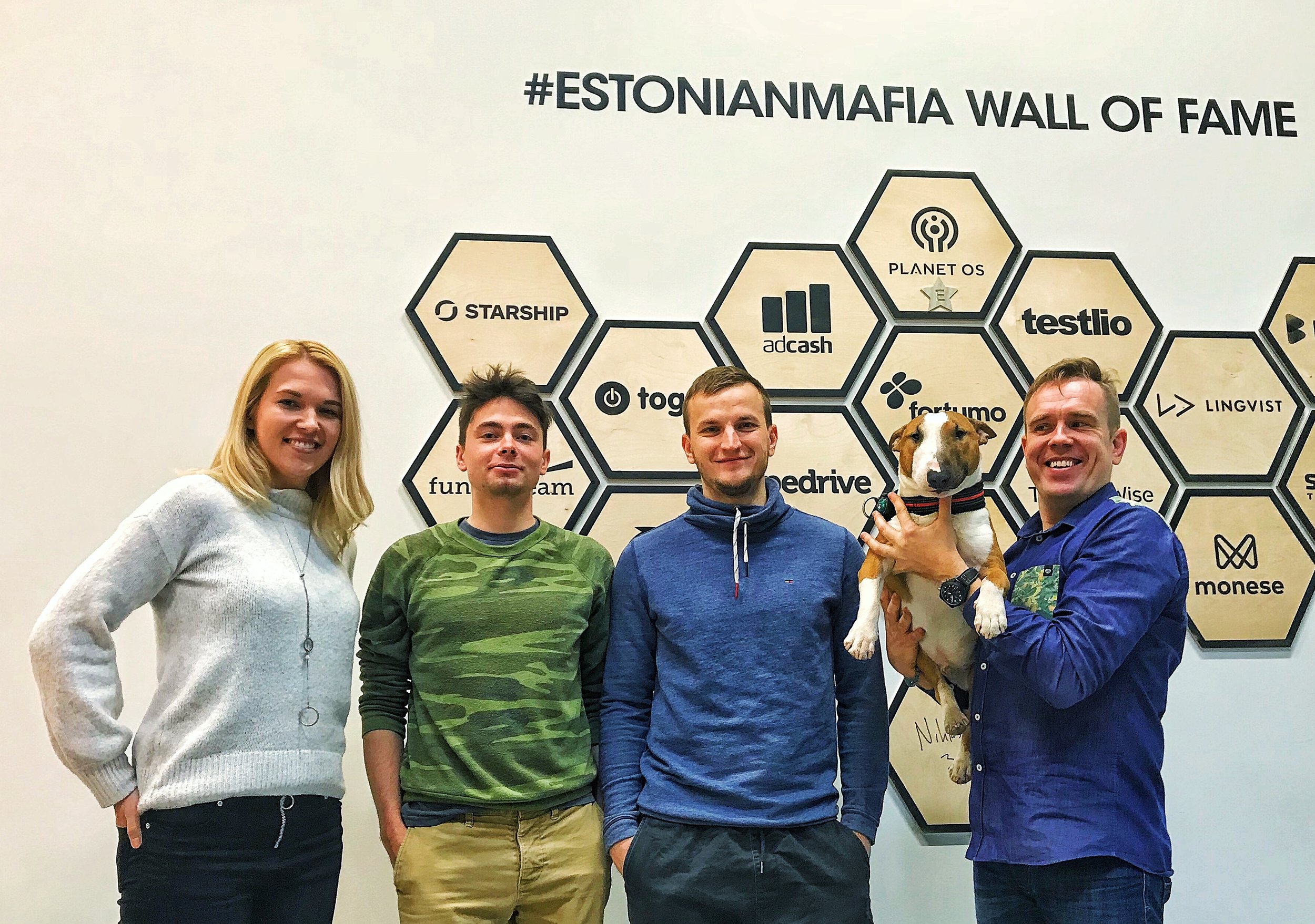  Annika, Taavi, Mikk, Rocky, and Ragnar at LIFT99, in front of #EstonianMafia Wall of Fame 