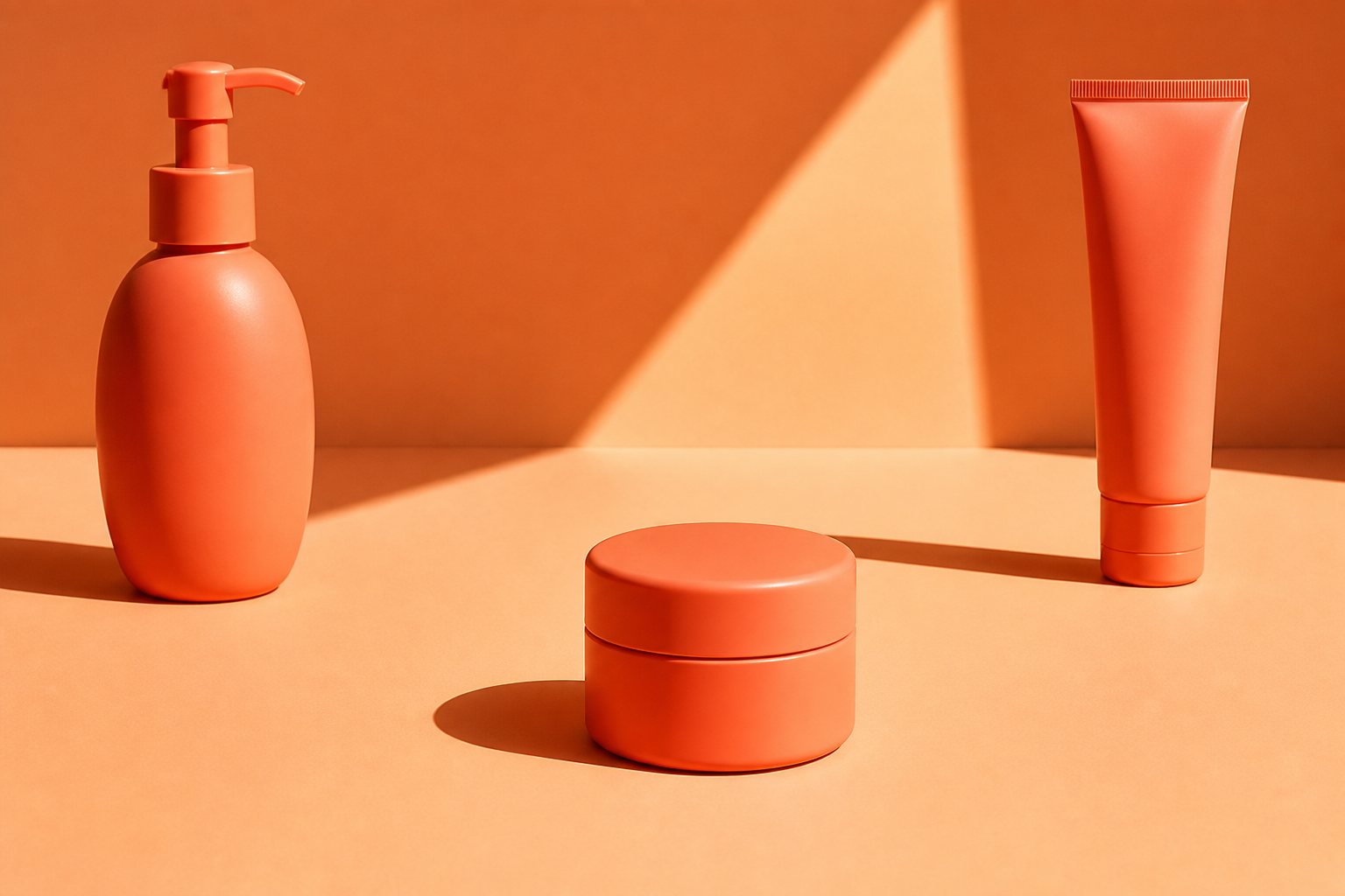 Coral products handled in a peach-lit space
