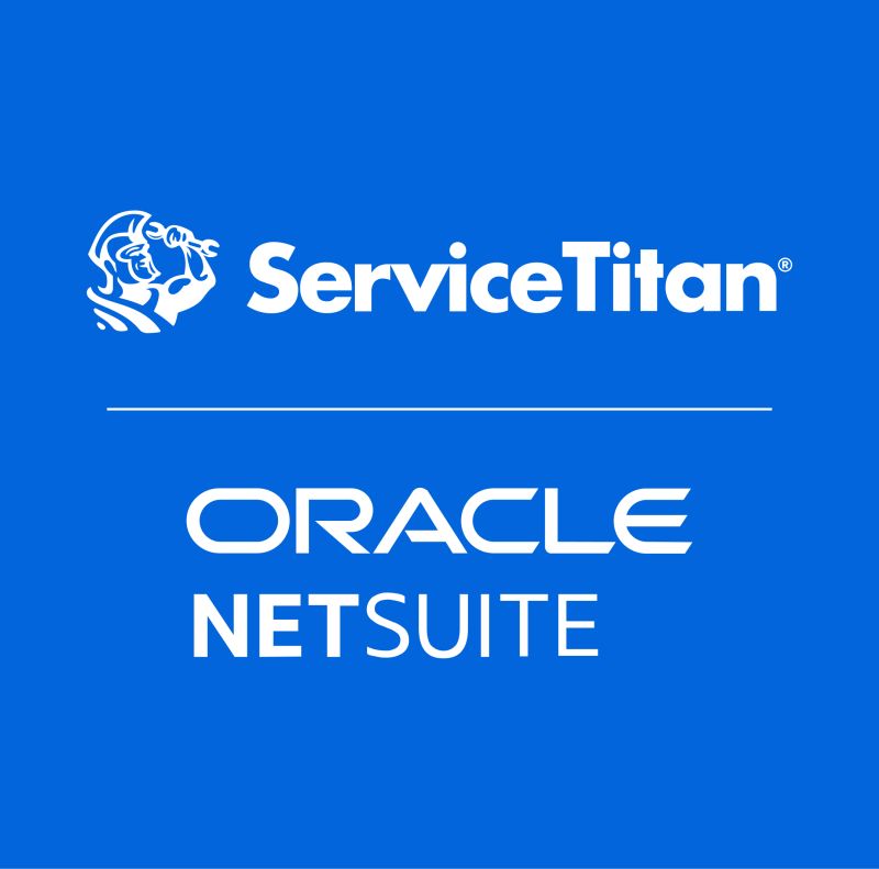 Logo featuring ServiceTitan and Oracle NetSuite on a blue background.