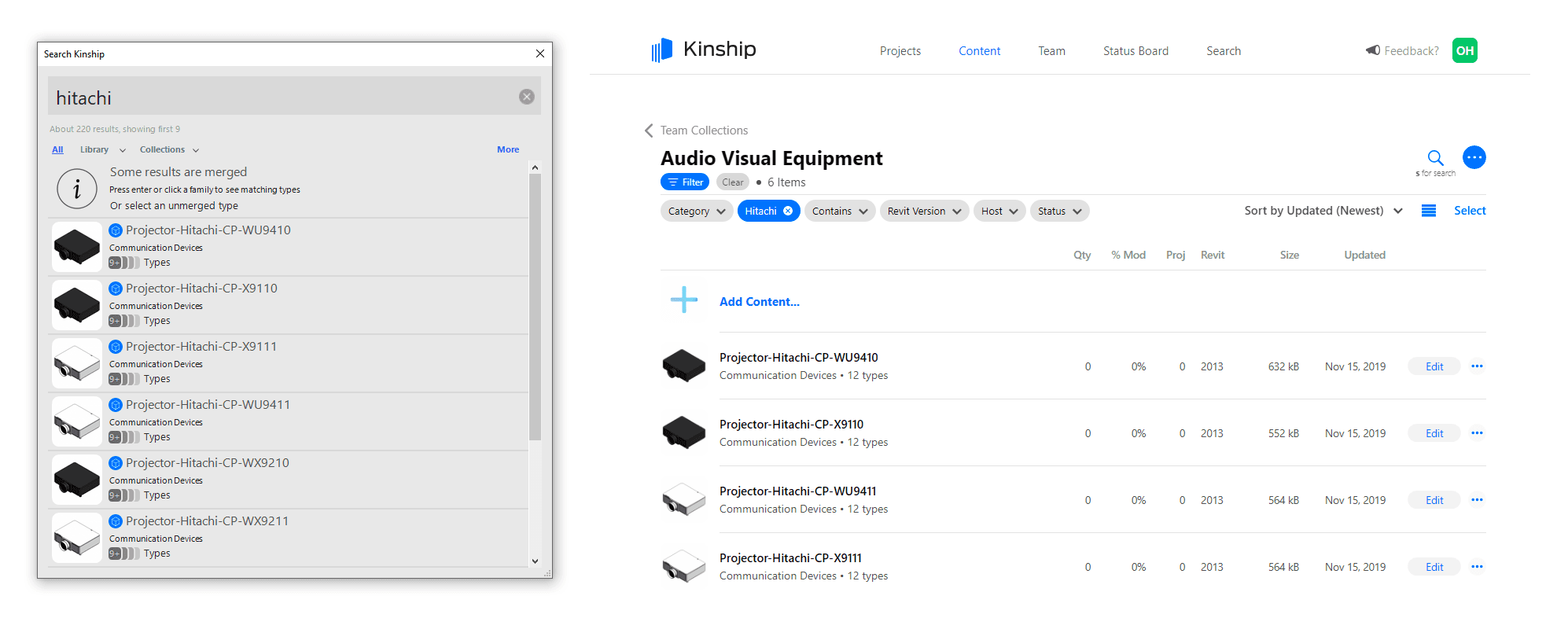 Content from a project’s assigned collections will appear at the top of search results when working on that project.
