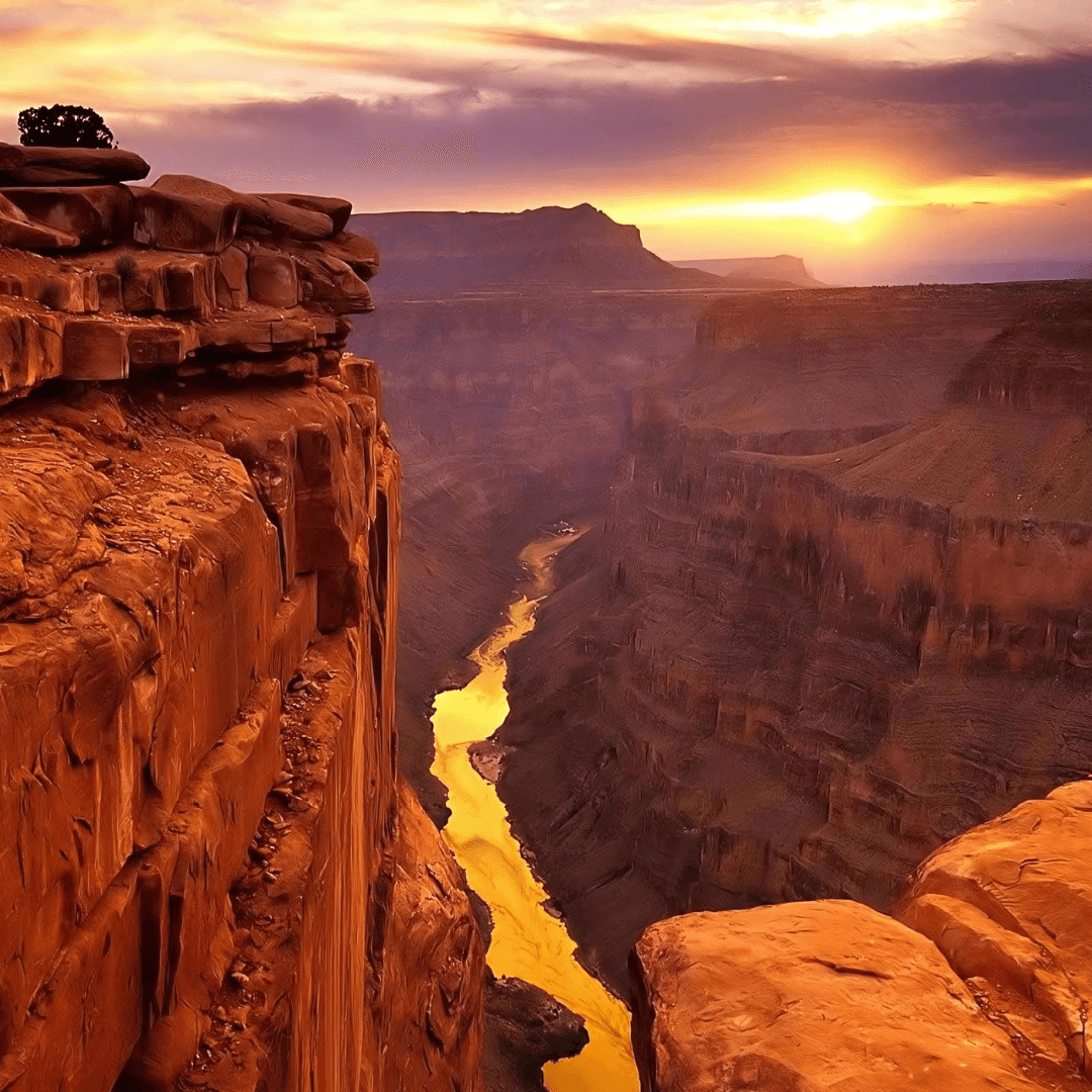 A boat carrying people is gliding along the Colorado River, towering pierced the azure sky on either side