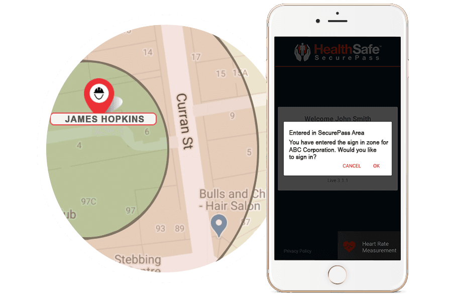 phone with notification about entering an area