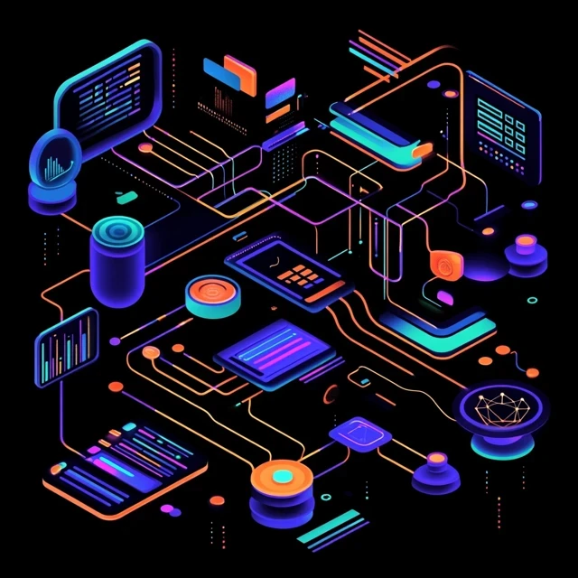 Illustration isométrique d’un réseau numérique.