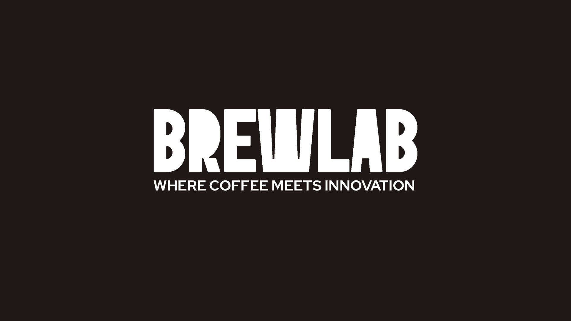 Logo for "Brewlab" with the tagline "Where Coffee Meets Innovation" displayed in bold white lettering on a black background, emphasizing a modern and creative coffee concept.