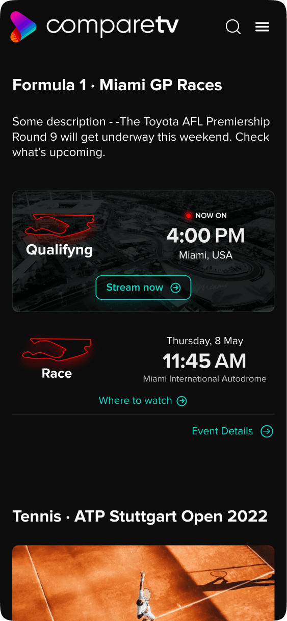 CompareTV app screen