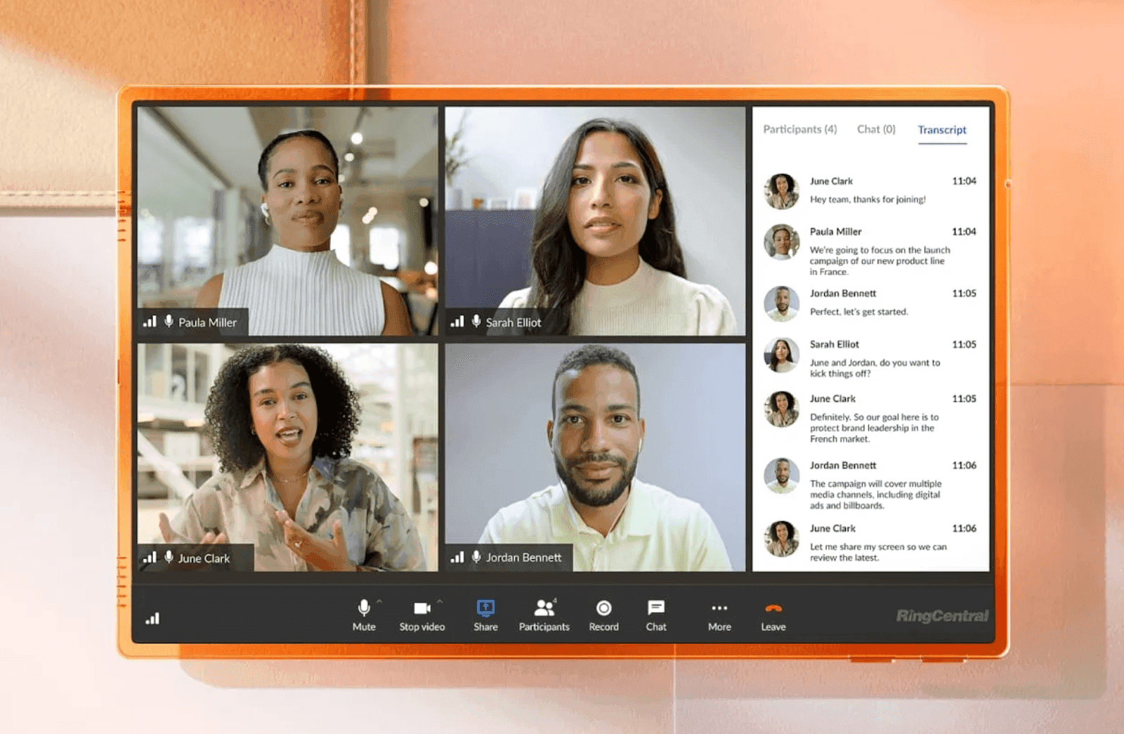 Interface of RingCentral Video Call