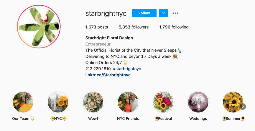 Starbright NYC Instagram bio