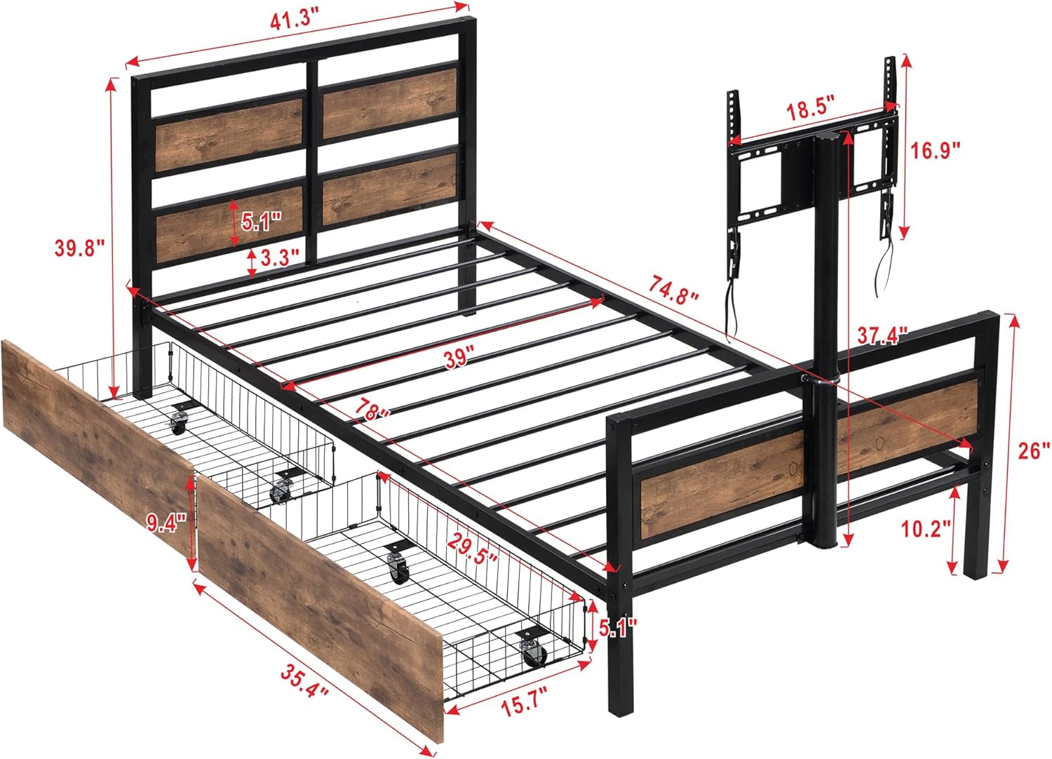 The twin bed with tv mount is a stylish addition that complements any interior design.