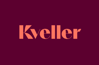 Kveller logo in white text on a magenta background.