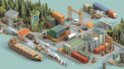 Two men discuss a project while standing at a laptop in an office.