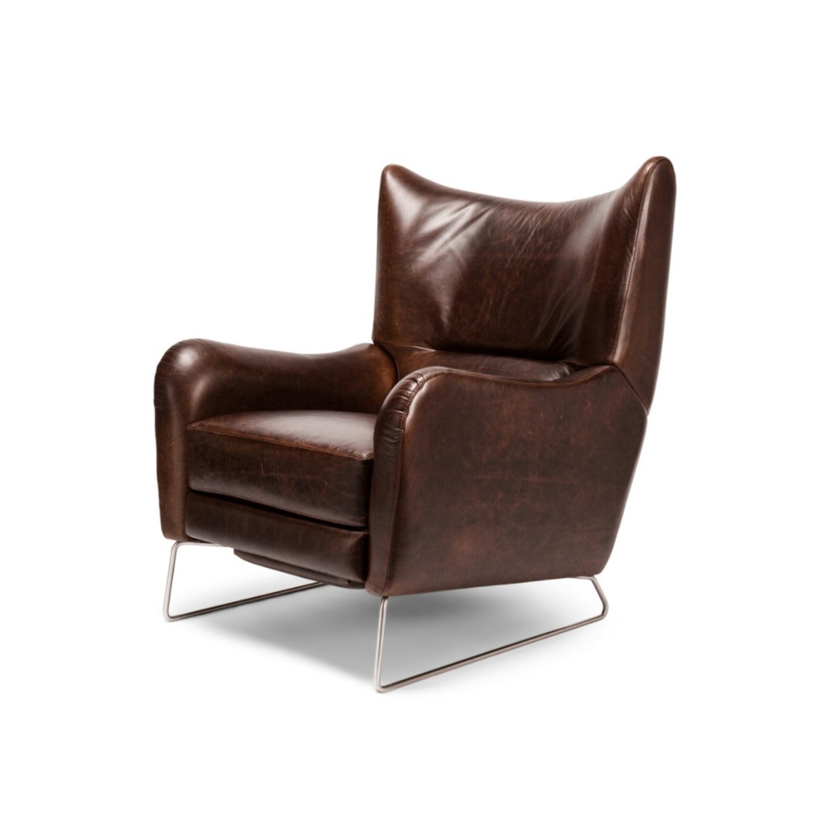 Dark brown Neeson re-invented leather recliner with sleek design and metal legs