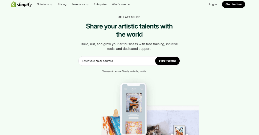 Shopify landing page example