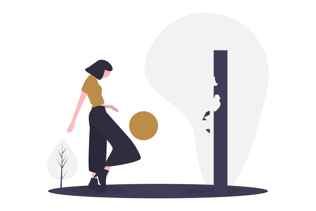 Person durchbricht eine Wand oder Tür - visualisiert das Überwinden von Hindernissen und Barrieren