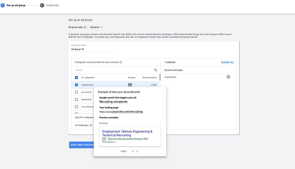 Dynamic ad targets categories