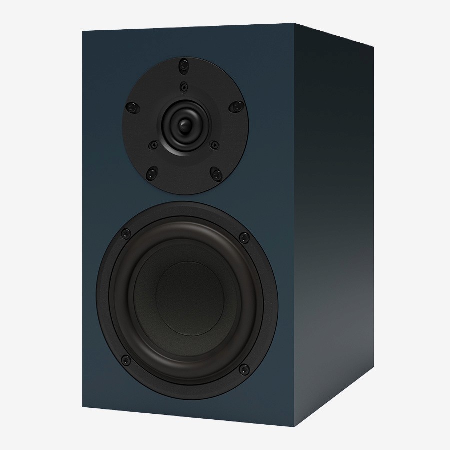Dark blue speaker with two drivers