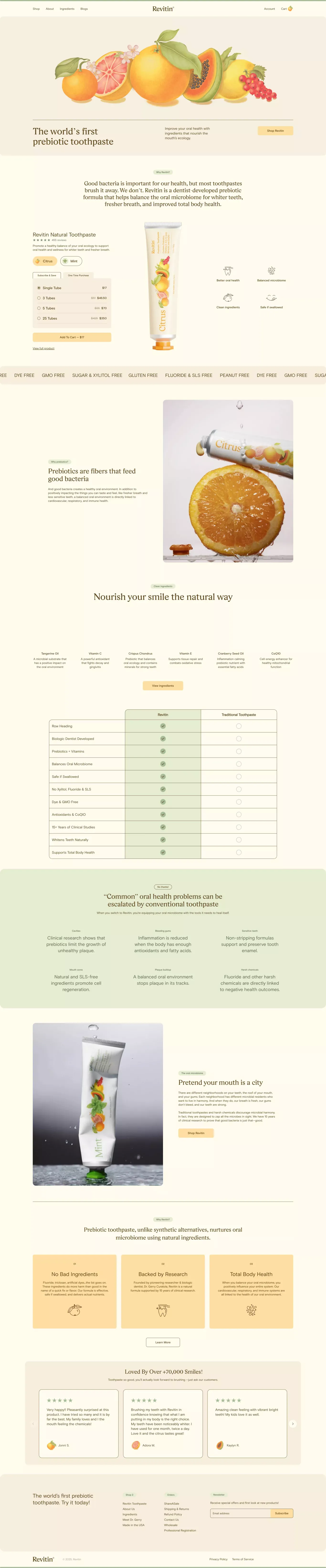 Revitin Oral Therapy & Prebiotic Toothpa ecommerce page screenshot showcasing Beauty and Ecommerce design