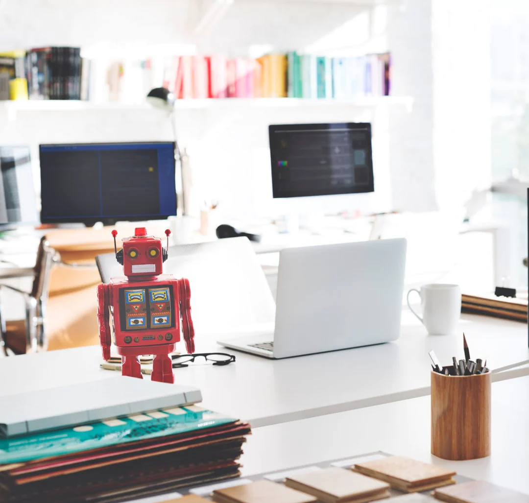 office with a red robot