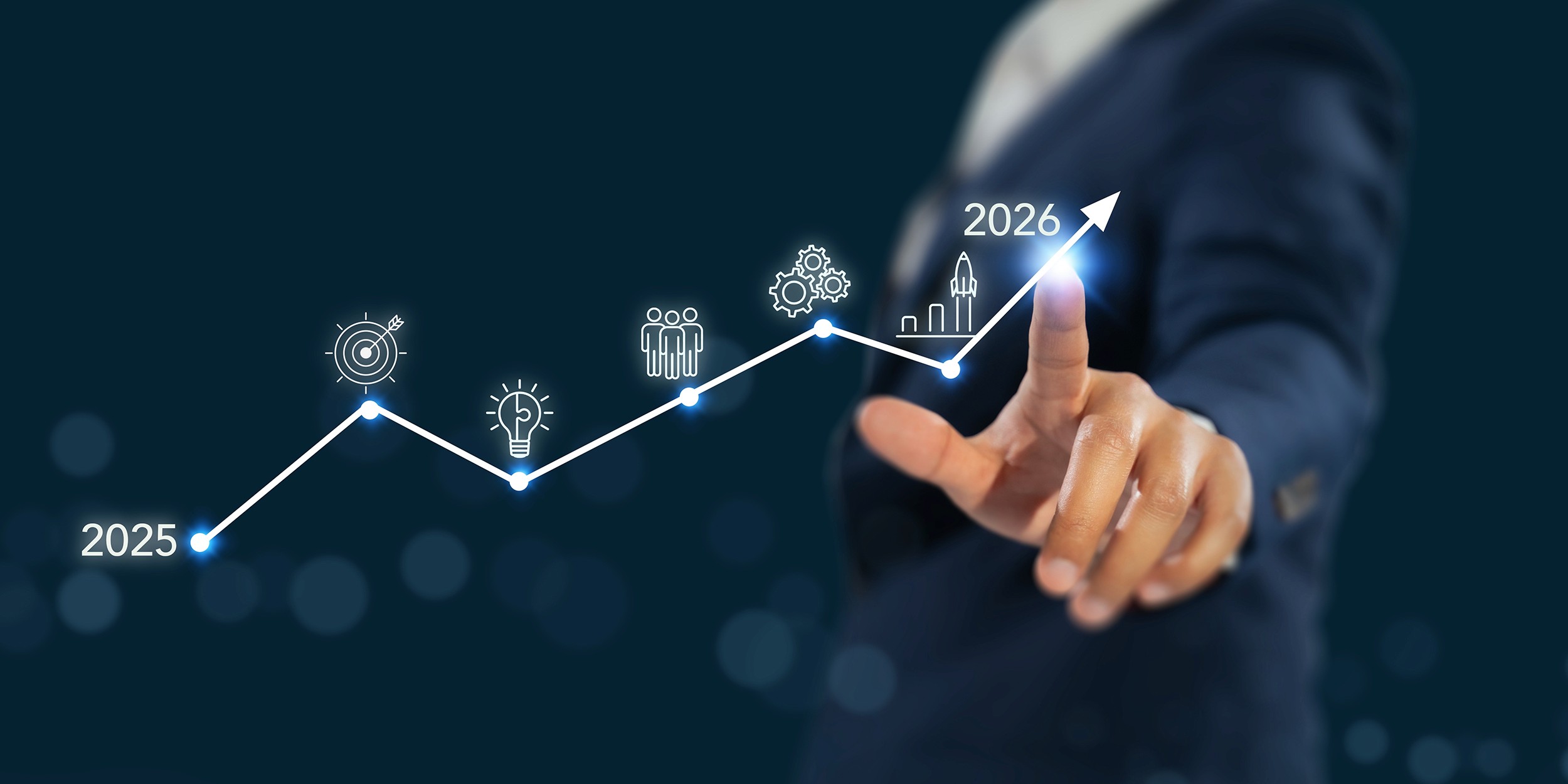 Business Growth Roadmap to 2026. Growth graph representing strategic business development from 2025 to 2026, symbolizing innovation, teamwork and success. Business strategic planning in 2026.