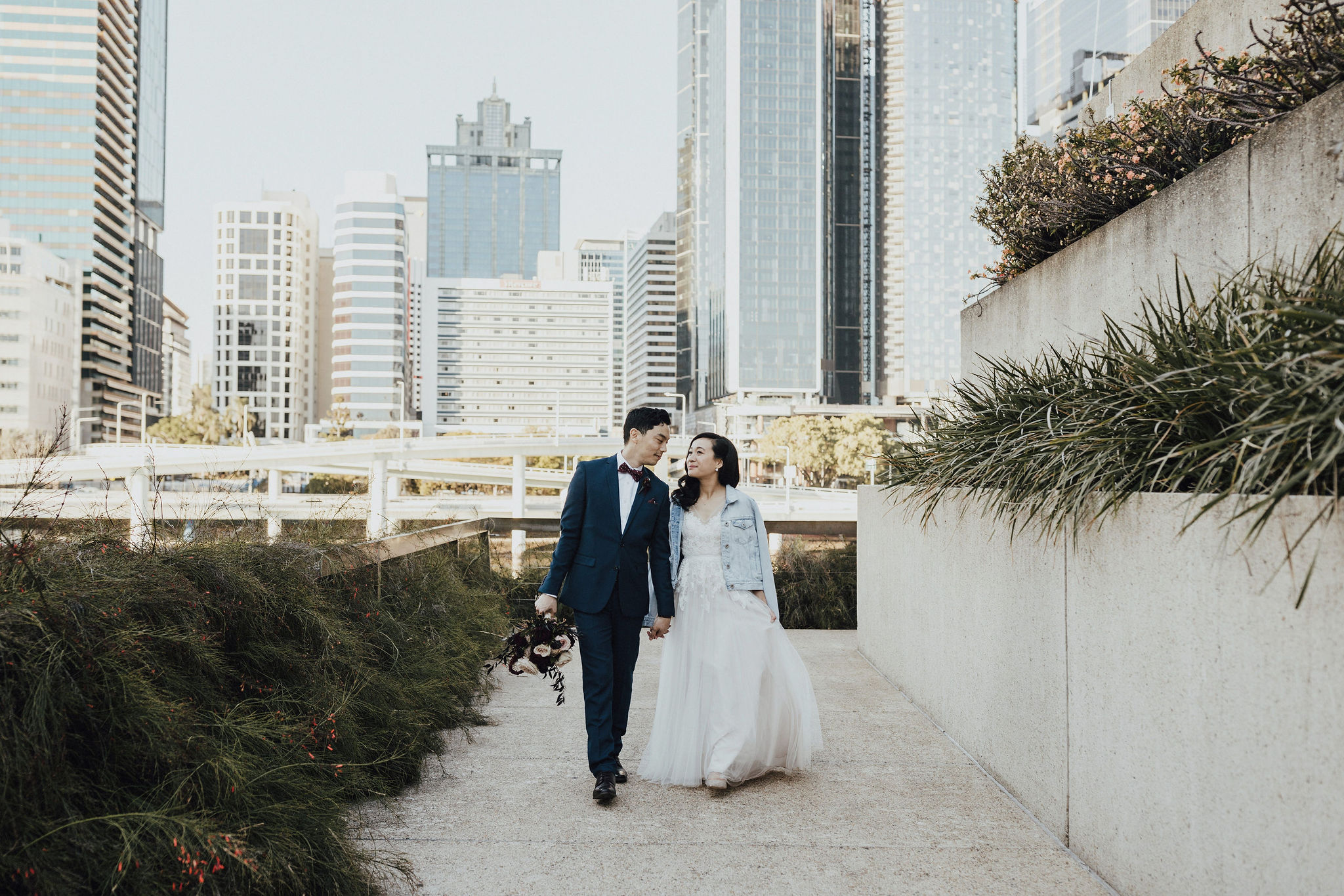 Bride & Groom outside of the State Library of Queensland