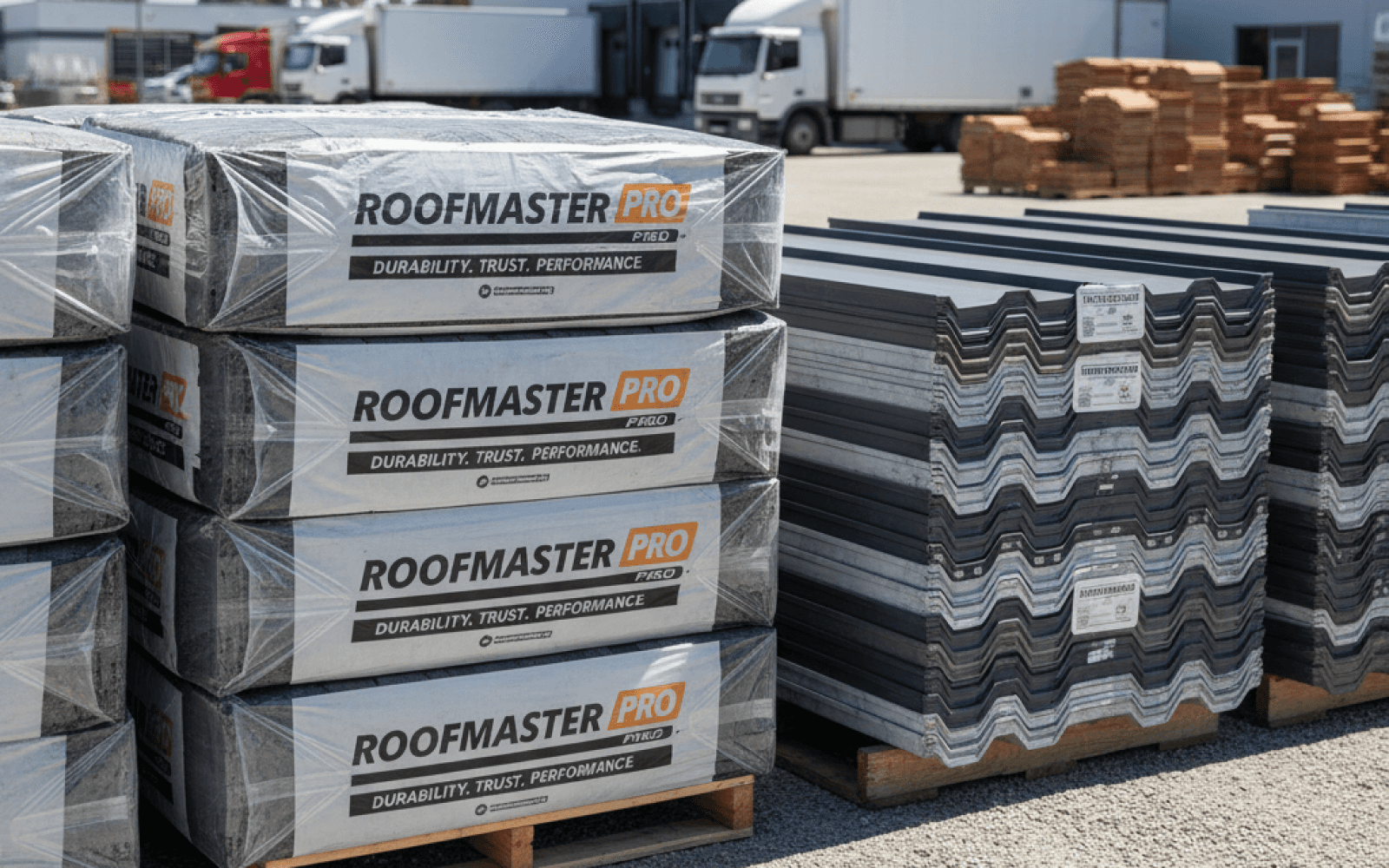Pallets of certified roofing shingles