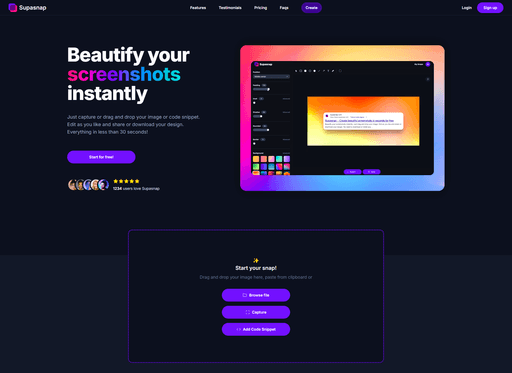 Screenshot of supasnap website