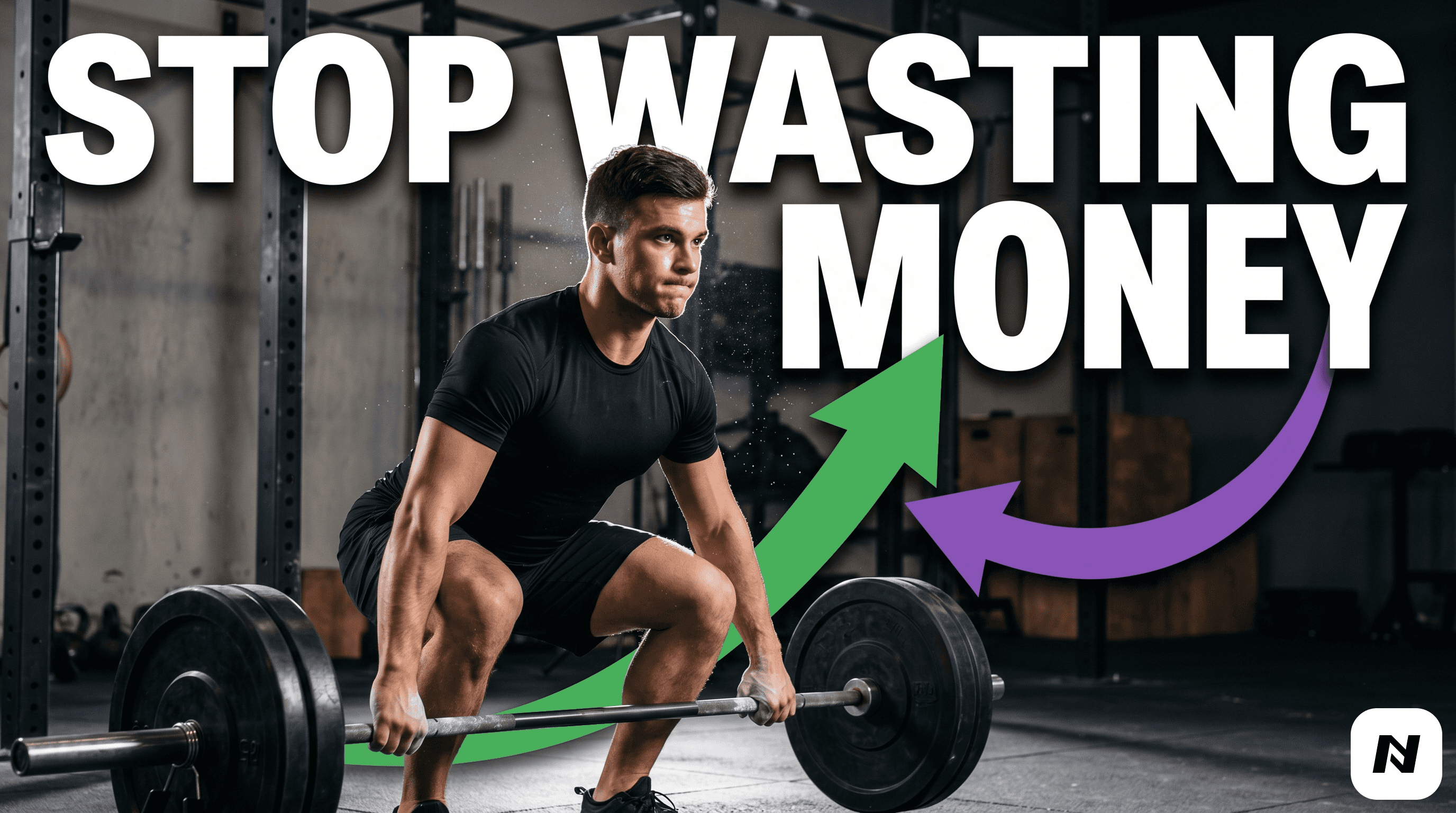 Thumbnail of a man deadlifting with text "Stop wasting money"