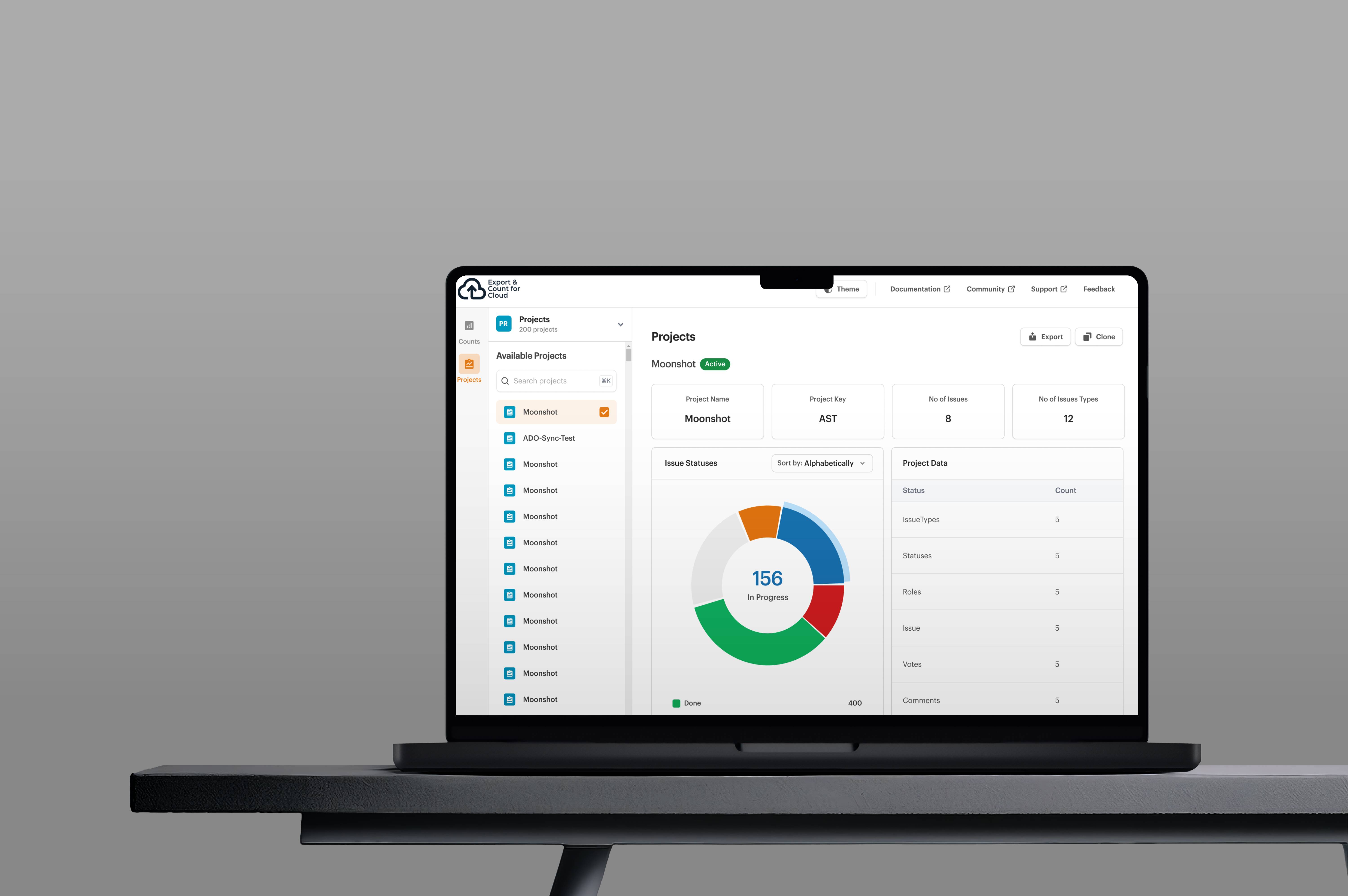 Mockup of Jira plugin interface showing detailed project data and dashboard layout for B2B users.
