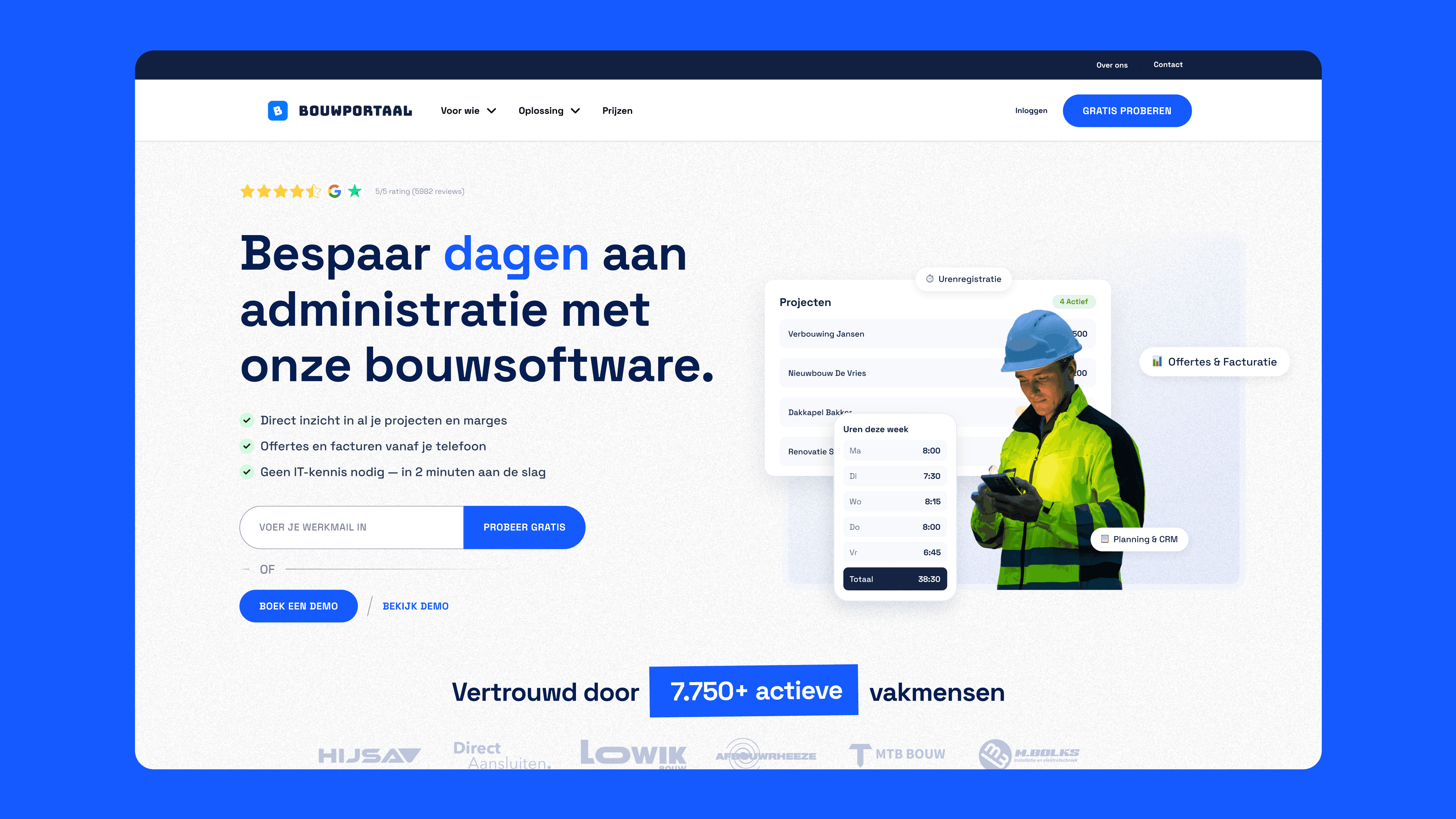 Webflow development by Daasign: SaaS website hero for construction software with signup form and product screenshots