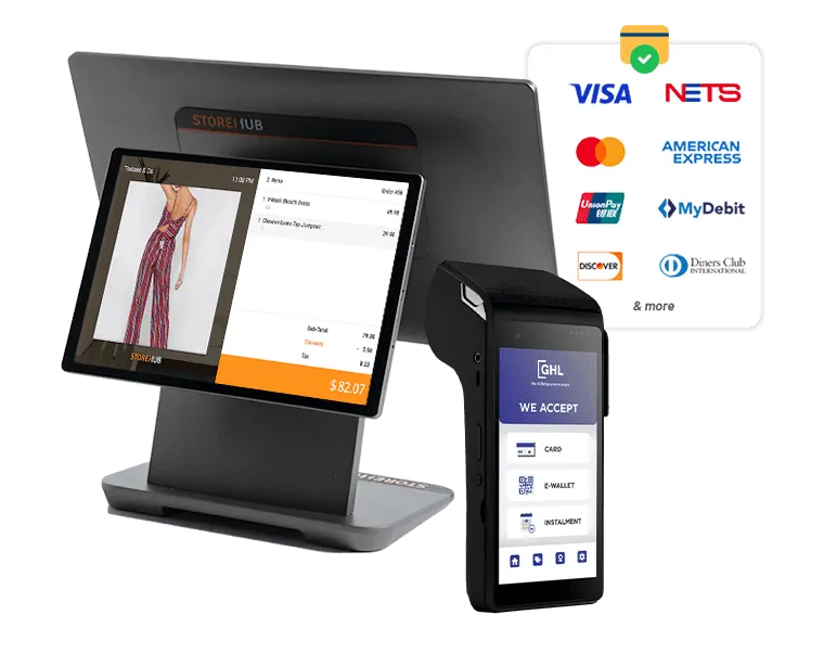 StoreHub POS terminal supporting Visa, Mastercard, DuitNow, Touch ’n Go, and GrabPay payments.