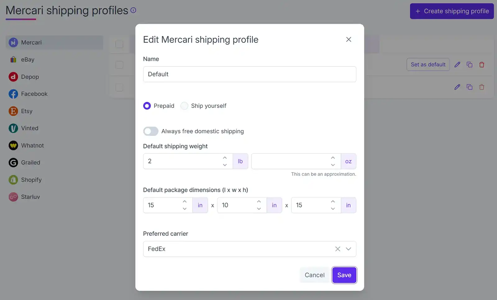 Crosslist Shipping Profiles